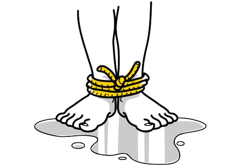 Cartoon of tied legs for Drwonproofing